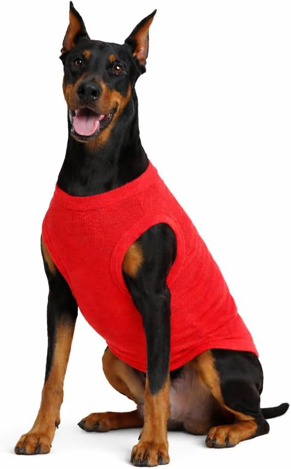 Lovelonglong 2019 Summer Pet Clothing, Dog Clothes Blank T-Shirts Ribbed Tanks Top Thread Vests for Large Medium Small Dogs 100% Cotton Red L-XL