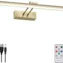 FUNCHDAY Picture Light,Battery Art Lights for Wall,Wireless Remote Painting Light with Timer and Dimmable,20Metal Display Lighting for Artwork,Portrait,Gallery-Antique Brass