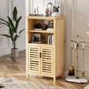 HITNET Bathroom Cabinet Freestanding, Bamboo Storage Cabinet 5-Tier Floor Cupboard with Door and Shelf for Bathroom, Kitchen, Hallway, Natural, Small