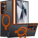 For Samsung Galaxy S24 Ultra Case, Magnetic Adjustable Ring Stand [Fit for Magsafe], [Military-Grade Shockproof Protection] Phone Case for S24 Ultra Case with Kickstand&Ring Holder (Orange)