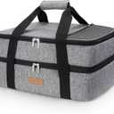 Double Decker Insulated Casserole Carrier for Hot or Cold Food, Lasagna Holder Tote for Potluck Parties/Picnic/Cookouts, Fits 9"x13" Baking Dish, Grey (15.7 x 11.4 x 8.3inch, Gray)