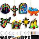 DoubleFill 48 Pcs Christmas Nativity Suncatchers Craft Kits Christian Religious Christmas Crafts Nativity Stained Glass Tissue Paper Craft Kit for Window Art Activities Xmas Decoration