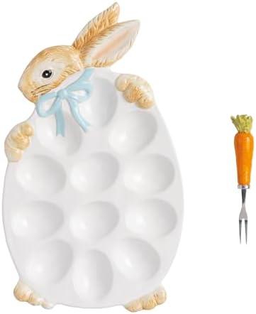 Mud Pie Easter Bunny Deviled Egg Platter and Serving Fork Set (White)