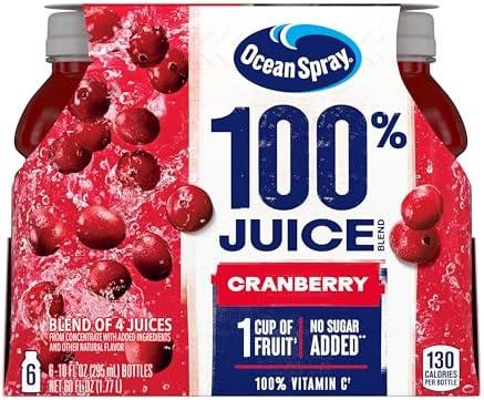 Ocean Spray 100% Juice, Cranberry Juice, 10 Ounce Bottle (Pack of 6) Exp. 11/13/2026