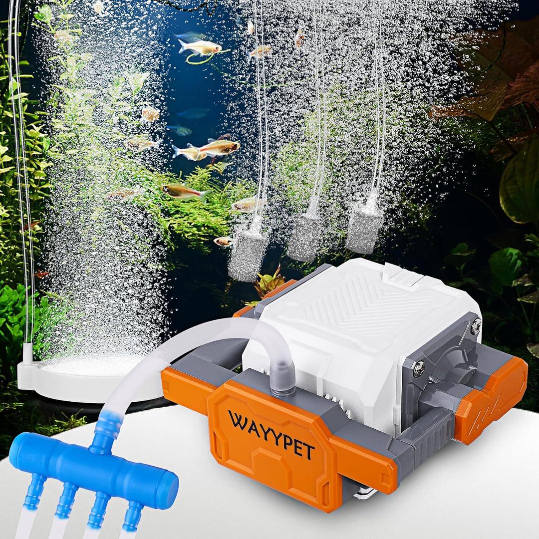 Aquarium Air Pump, 18W 475GPH Powerful Fish Tank Air Pump Commercial Fish Oxygen Aerator Pump with Adjustabe Airflow 4 Air Outlets for Aquarium Tank Up to 1200 Gallon,WAYYPET | M (18W - 475GPH)