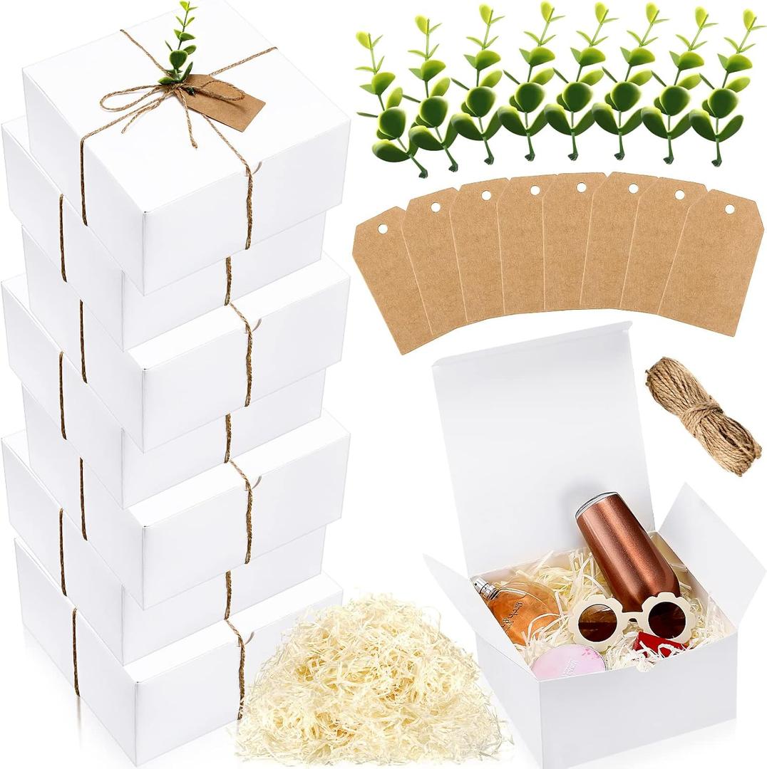 Crtiin 8 Pack Gift Boxes Set 8 x 8 x 4 Inch White Paper Bridesmaid Proposal Gifts Box with Lids for Presents Wedding Bridal Shower Baby Shower Christmas Filler Birthday Gift Packaging Party Favors (26 Piece Set)