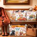 3 Pcs Thanksgiving Storage Basket for Gift Foldable Harvest Baskets with Pumpkin Dogs Maple Leaf Scarecrow Cart Fall Collapsible Bins Farm Harvest Storage Baskets for Home Office Clothes Room