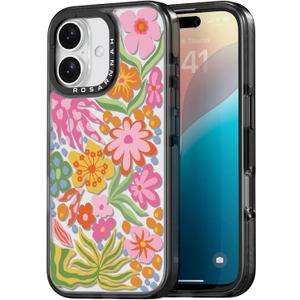 Compatible for iPhone 16 Case Cute - Durable Shockproof 6.6 ft Drop Impact Phone Case - Black Funny Passion Flower Design for iPhone 16 6.1"