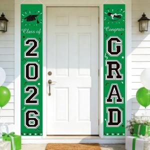 2 x 2026 Graduation Decorations Green Congrats Grad Banner Class of 2026 Banner for Any Schools or Grades 2026 Graduation Party Decorations