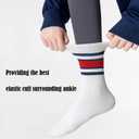 women's men's selected Athletic round neck socks cotton stripe socks 5/10 pairs (White)