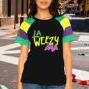 Fat Tuesday Shirt for Women La Weezy Ana T-Shirts New Orleans Carnival Tee Tops (Black, XL)
