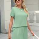 TCOT Pajamas for Women Set Summer Fashion Short Sleeve Crewneck Tops with Skirt Sets Pajama Casual Loungewear (Small, A Sage Green)