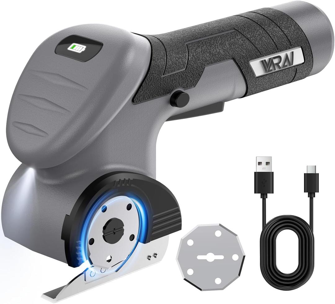 Cordless Electric Scissors, Fast Charging Rechargeable Cardboard Cutter with Replaceable Blades and Long-Lasting Battery, Effortless Cutting for Cloth, Fabric, Plastic & Leather (Gray-black)