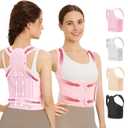 Posture Corrector for Women & Men, Adjustable Back Brace with Shoulder Straightener & Lumbar Support for Upper & Lower Back Pain Relief, Spine Support, Hunchback & Scoliosis, Pink, Small