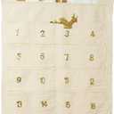 DN DECONATION Advent Calendar Wall Hanging - 24 Pockets Fabric Christmas Countdown Decor for Home Door Wall Xmas (Gold)