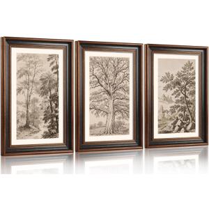 Aryroi Large Vintage Tree Sketch Framed Canvas Wall Art,Brown and Beige Botanical Wall Decor,Natural Forest Artwork,Textured Landscape Art Print for Living Room,Bedroom,Office- 16"x24"x3
