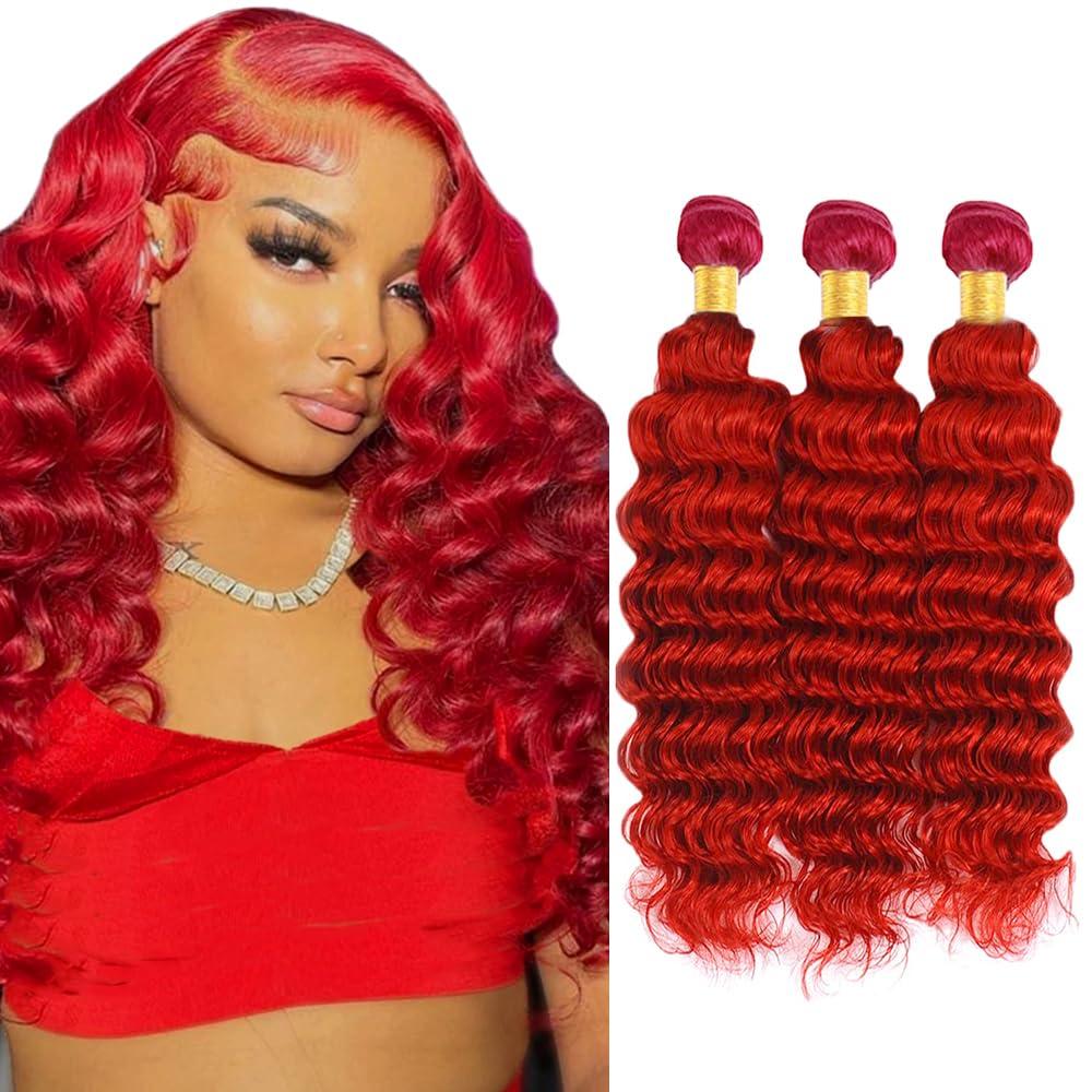 Red Deep Wave Bundles Burgundy Human Hair Bundles 16 18 20 Inch Unprocessed Peruvian Virgin Remy Red Bundle Hair Extensions