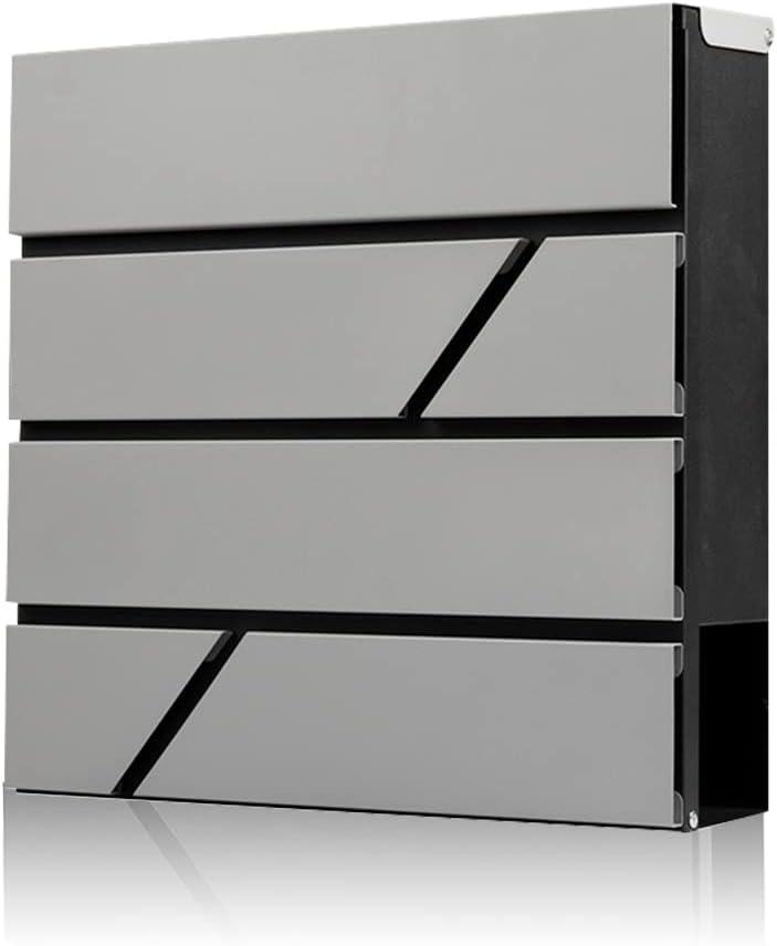 Mailbox Wall Mount,Large Capacity Locking Mailbox for Outside,Galvanized Steel Cover and Rust-Proof Metal Post Box with Newspaper Holder,14.6"x14.6"x4.3" Silver,MD025S