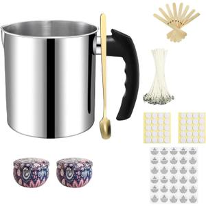 Candle Making Pouring Pot, 1300ml Wax Pouring Pot Candle Making Pitcher with Heat-Resistant Handle and Dripless Pouring Spout Design with Candle Jars, Wicks, Stickers and Wicks Centering Device