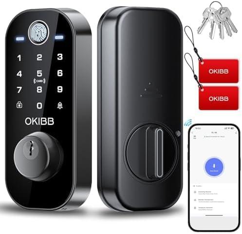 Fingerprint Smart Lock, 6-in1 Keyless Entry Door Lock for Front Door, Smart Locks with App Control, Biometric Electronic Touchscreen Keypad Deadbolt, One-Touch Lock  Auto Lock, Black