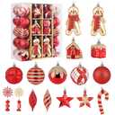 SHareconn 65pcs Christmas Tree Ornaments Set, Shatterproof Christmas Gingerbread Man Balls Bulk Gift Boxes, Hanging Plastic Decorative Baubles for Xmas Trees Decorations, Holiday Party, Red Gold (65CT)