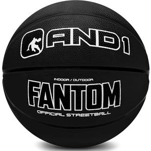 AND1 Fantom Rubber Basketball - Official Size Streetball, Made for Indoor and Outdoor Games - Sold Deflated (Pump NOT Included), Black, Size 7