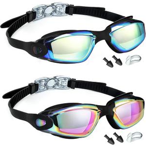 LOCONHA Swim Goggles, 2 Pack Swimming Goggles Anti Fog No Leaking For Adult Women Men Youth (Aqua & Bright Rose)