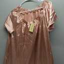 Ekouaer Women's Satin Silk Pleated Nightgown Loose Sleepwear Printed Nightshirt Short Sleeve Sleep Dress (Large, Pink)