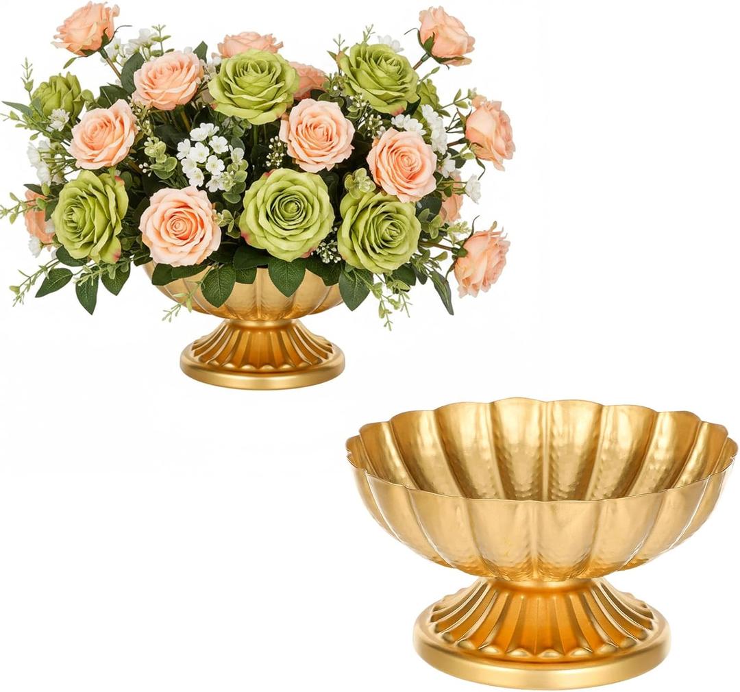 2 PCS Gold Vases for Centerpieces, 4 Inch Small Vintage Compote Bowl Vase Decorative Metal Vase Wedding Table Centerpieces for Birthday Party Anniversary Event Home Table Decorations