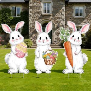 Vicenpal 3 Pcs Large Easter Decorations Outdoor Easter Yard Signs with Metal Stakes 31.5 Inch Bunny Garden Decorations Rustic White Rabbits Outdoor Waterproof Lawn Sign for Party Patio Lawn Decor