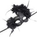 Masquerade Mask, Feather Flower Decorated, Venetian Style Costume Party Mask Props (Heart Black)