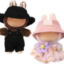 4PC Clothes Set for 17cm Doll,Outfit Set with Hat & Overalls/Shirt of Clothes Designer,Doll Clothes of Black+Purple,Cute Clothes for Dress up Unique Style