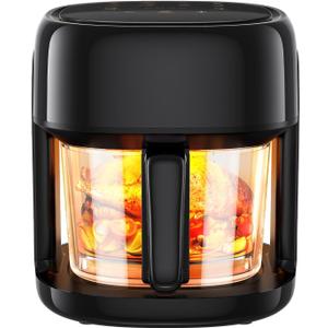 8-In-1 Glass Air Fryer, 5 QT Airfryer with Easy-View Glass Basket, Adjustable Temperature, Touch Panel Control, Circulating Heating, Compact and Large, Nonstick & Dishwasher Safe Fry Bowl (Black)