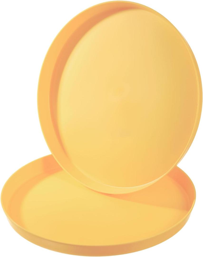 PATIKIL 11" Restaurant Serving Trays, 2 Pcs Round Non-Slip Food Service Tray Platter Reusable Plastic Fast Food Serving Tray for Bar Coffee Home Cafeteria Hotel, Yellow