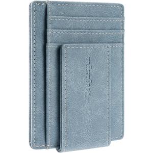 Toughergun Slim Wallet for Men RFID Blocking Money Clip, Minimalist Front Pocket Credit Card Holder, Magnetic Thin Mens Wallets with ID Window (Light Blue)