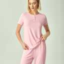 GYS Women's Bamboo Viscose Pajamas Short Sleeve Sleep Shirt and Flare Pj Pants Sleepwear Set (S)