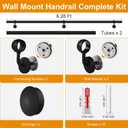 ROTHLEY 6.6 FT Industrial Handrails for Indoor Stairs: Modern Staircase Handrails Wall Mount Stair Handrail 1.6" Round Sturdy Pipe Hand Railings for Steps Matt Black Powder Coat Stairway Railing