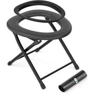 Portable Camping Toilet for Adults, Porta Potty for Camping with Removable Plastic Ring and 15 Disposable Toilet Bags, Folding Toilet for Camping, Hiking, Fishing, Road Trips, RV Travels, Emergency