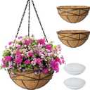 2 Pack 12 Inch Hanging Planters for Outdoor Plants Metal Watering Flower Baskets with Coco Liner for Hanging Pot Round Plant Holders Planter for Outside Garden Decor