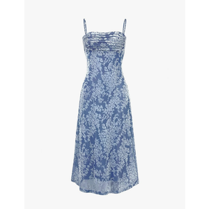 BTFBM Women's Summer Dress Sleeveless Spaghetti Strap Midi Dress Sexy Cowl Neck Floral Cocktail Dress Party Dresses, S