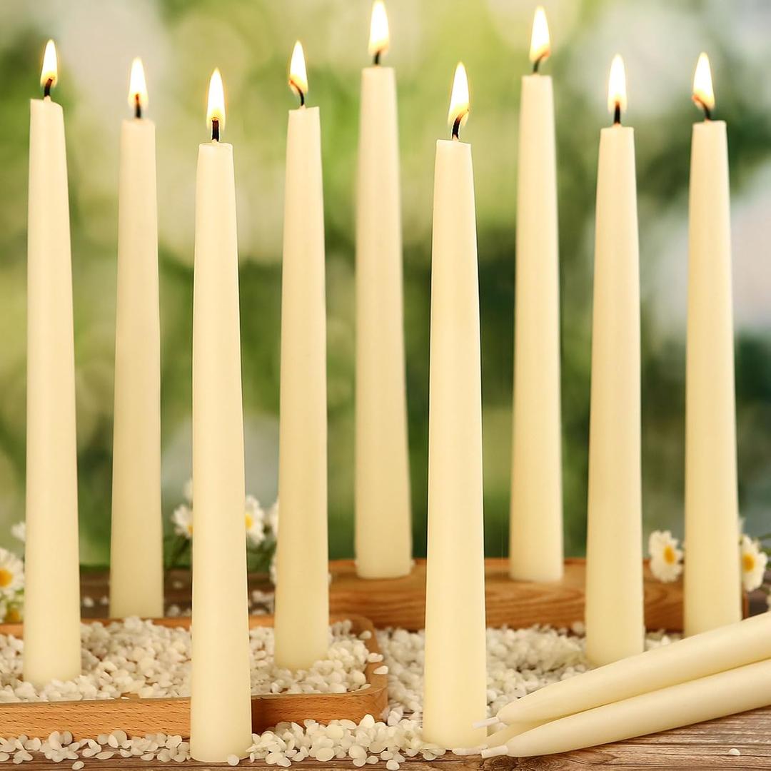 8 in Beeswax Taper Candles,18 Pack Dripless Pure White Beeswax Candle Sticks,8 Hours Long Burning Natural Bees Wax Candles for Home,Unscented Smokeless Tapered Candlesticks for Dinner