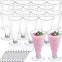 Foraineam 80 Pack 5 oz Clear Dessert Cups with Spoons, Plastic Champagne Flutes Wine Cocktail Glasses, Reusable Parfait Appetizer Mousse Cup for Valentine's Day, Home Gatherings, Parties, Weddings