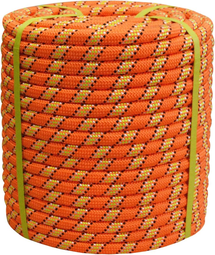 1/2 in x 300 ft Double Braid Polyester Arborist Rigging Rope, 48 Strands Heavy Duty Bull Rope for Tree Work, Climbing, Pulling, Logging, Swing, Orange