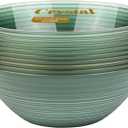 PLASTICPRO 32 Pieces Crystal Design Plastic Bowls 16 ounce Gold Rim Elegant Disposable Plates, Transparent Green