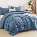 Queen Comforter Set 3 Piece, 270GSM Down Alternative Fill, Oeko-TEX Certified, 100% Microfiber, Quilted with 8 Corner Ties, All Season Bedroom Decor Bedding with 2 Pillowcases, Grayish Blue