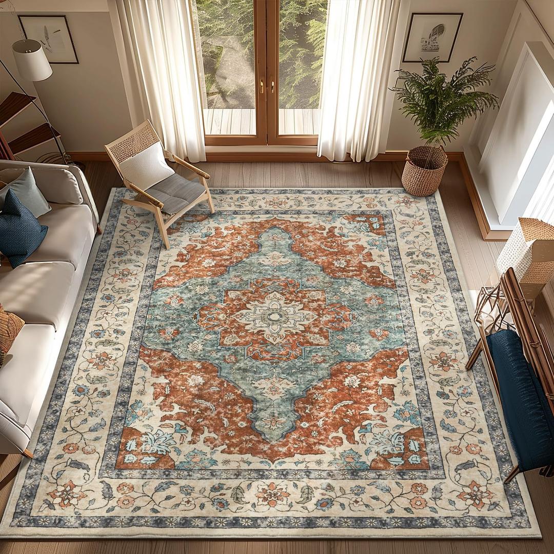 Topllen Washable Area Rug - Area Rug 6'x9' Boho Soft Living Room Rug, Non-Slip Large Area Rugs Indoor for Dining Room Livingroom Bedroom, Vintage Rug
