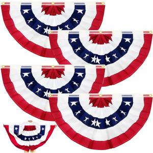 TURNMEON 4 Pack Large 2x4 Ft American Flags Bunting 4th of July Decorations Patriotic Decor Pleated Flag Red White Blue USA Half Fan Banner Independence Day Fourth July Outdoor