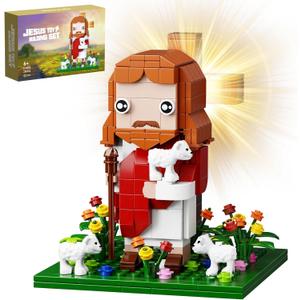 Jesus Building Block Set, The Shepherd God，Compatible with Lego Jesus Building Toy, Bible Story Jesus Figures with LED Light，Easter, Christmas, Christian Gift for Adults and Kids Age 6+