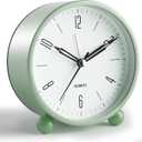 Analog Alarm Clock, 4 inch Super Silent Non Ticking Small Clock with Night Light, Battery Operated, Simple Design, Old Fashioned Style Ideal Decor, for Bedroom, Bedside, Desk, Adult, Kid, Gift, Green