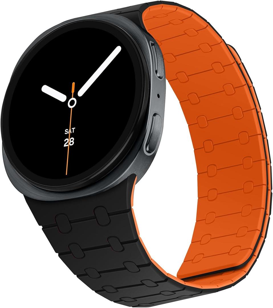 Magnetic Band Compatible with Samsung Galaxy Watch 8 Band 40mm 44mm/Galaxy Watch 8 Classic 46mm(2025), Silicone Sport Strap for Women Men, Black/Orange